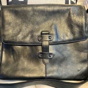 Lucaldo Italy Black Leather Briefcase, Laptop, Messenger/Crossbody
